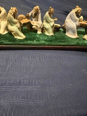 Set of 7 Antique 1920s Chinese Hand-Painted Mud Figures Seated Wise Men Elders